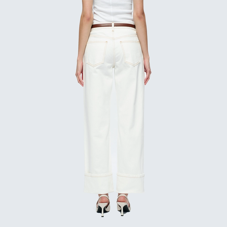 Bayeas Mid Rise Straight Jeans with Rolled Hem in Cream