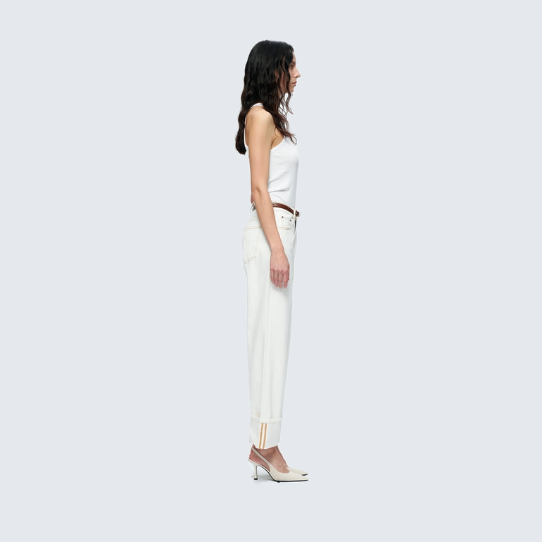 Bayeas Mid Rise Straight Jeans with Rolled Hem in Cream