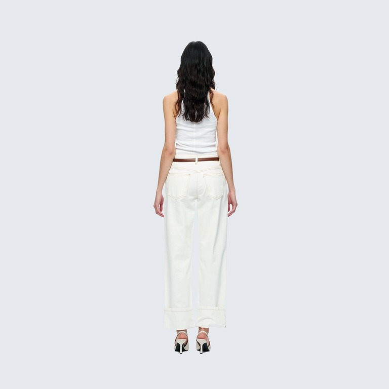 Bayeas Mid Rise Straight Jeans with Rolled Hem in Cream