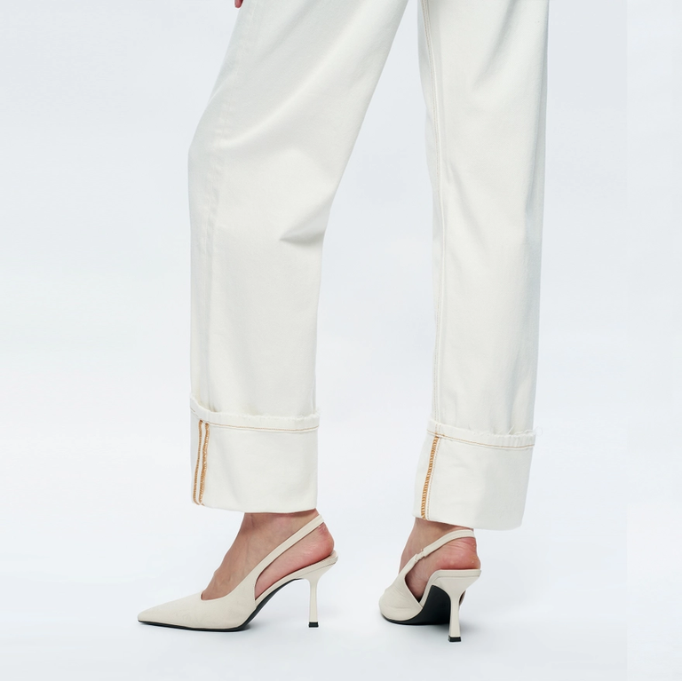 Bayeas Mid Rise Straight Jeans with Rolled Hem in Cream