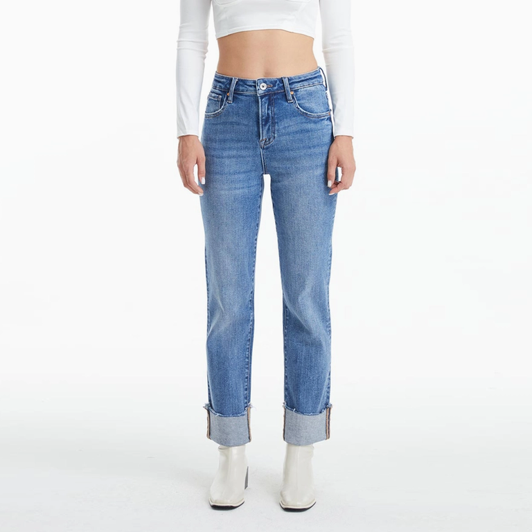 Bayeas High Rise Straight Jeans with Rolled Hem