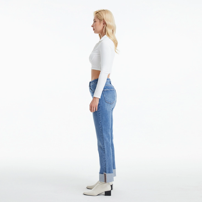 Bayeas High Rise Straight Jeans with Rolled Hem