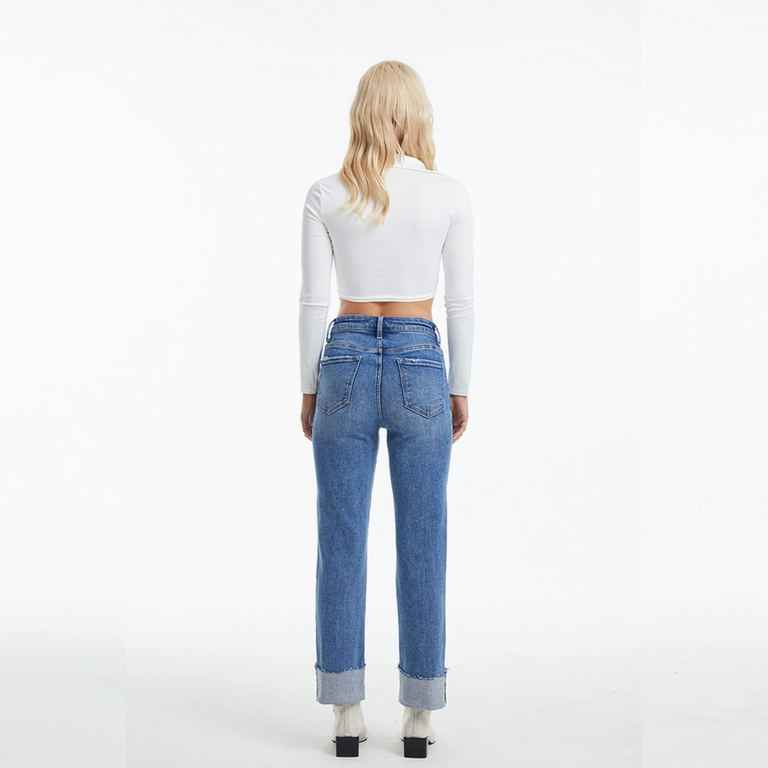 Bayeas High Rise Straight Jeans with Rolled Hem