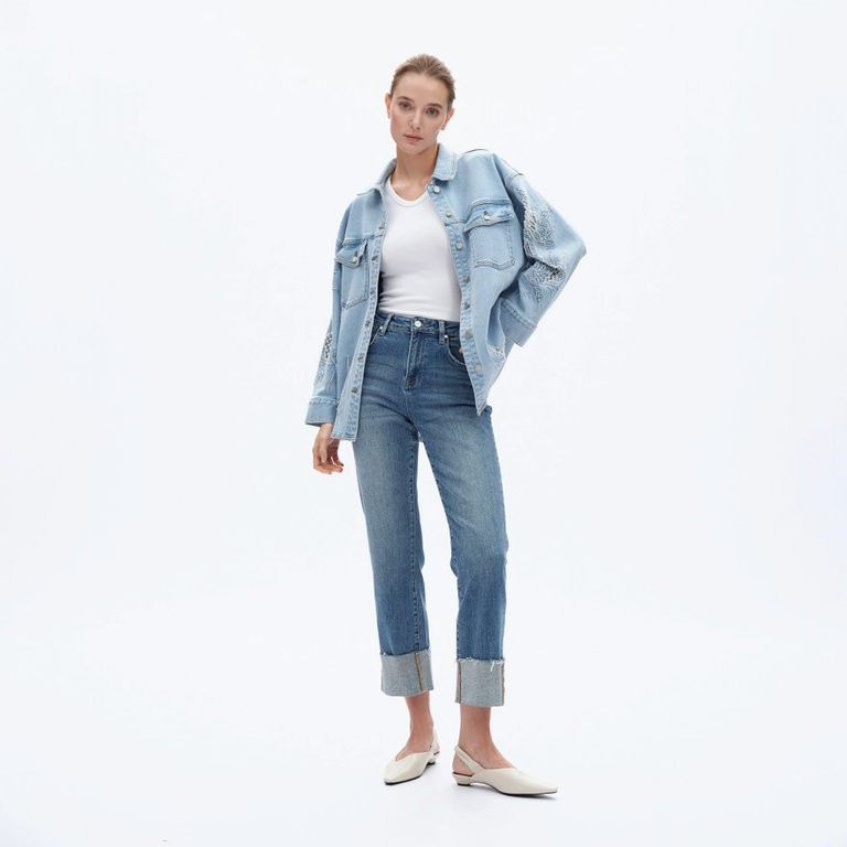 Bayeas High Rise Straight Jeans with Rolled Hem