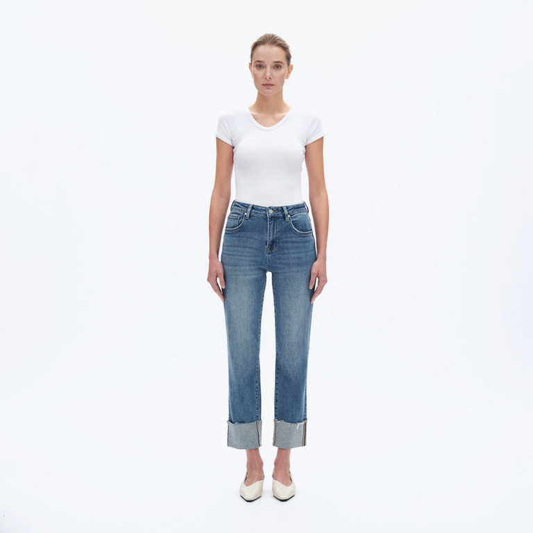 Bayeas High Rise Straight Jeans with Rolled Hem