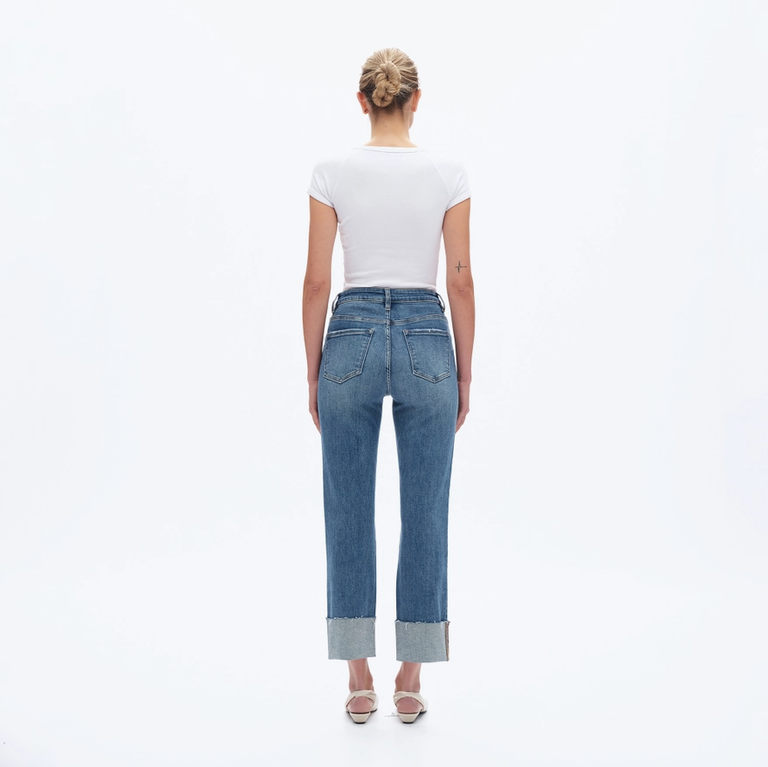 Bayeas High Rise Straight Jeans with Rolled Hem