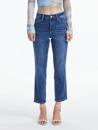 Bayeas Mid Rise Crop Straight Jeans with Finished Hem