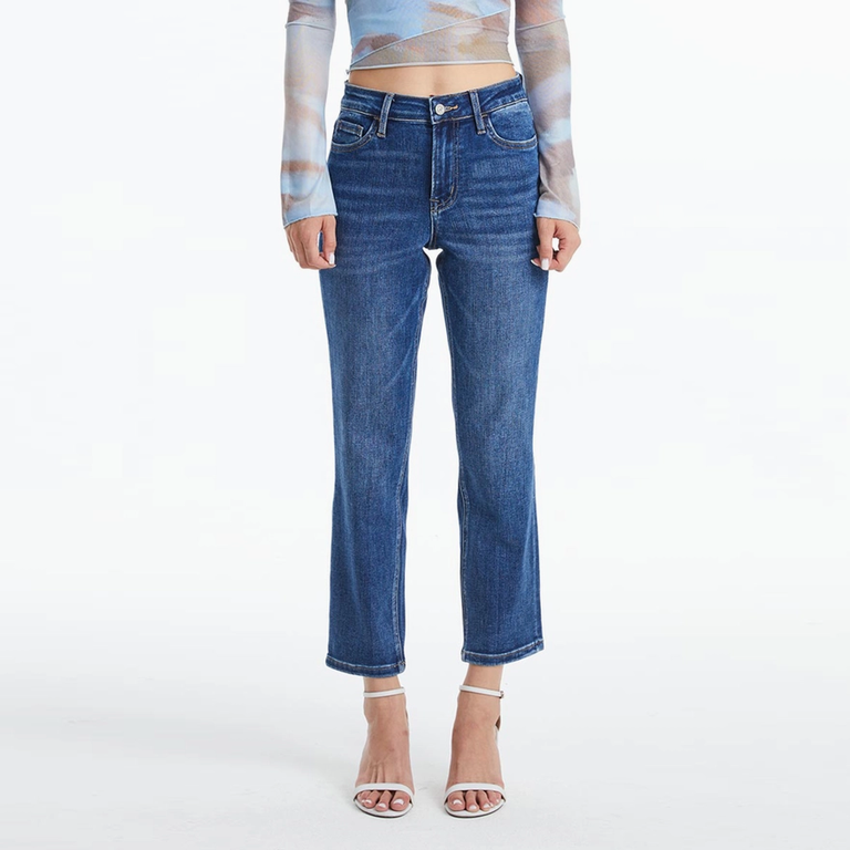 Bayeas Mid Rise Crop Straight Jeans with Finished Hem