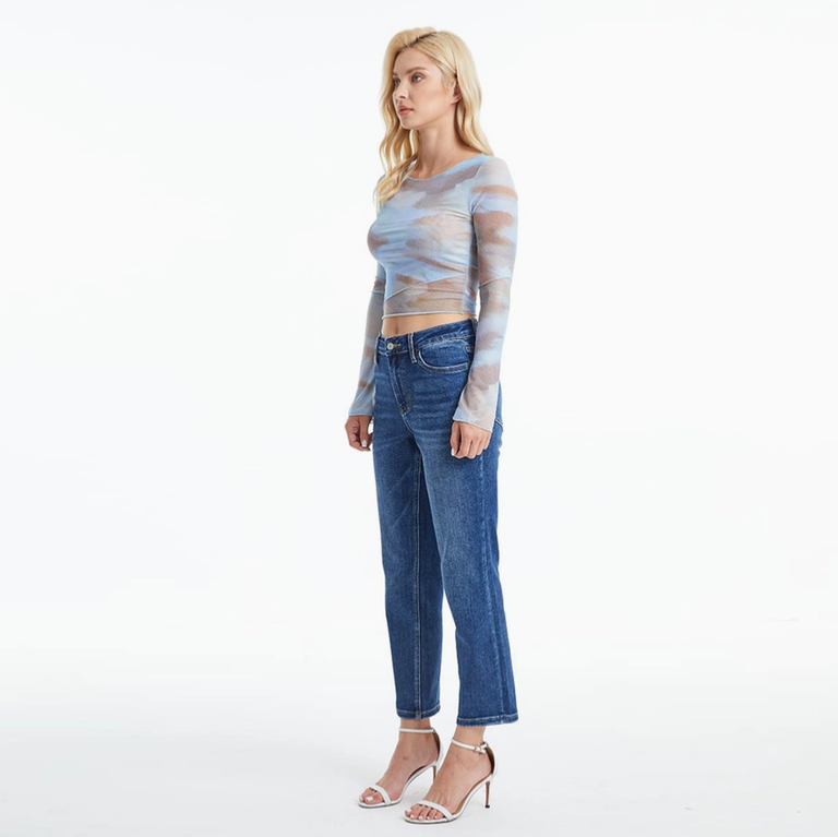 Bayeas Mid Rise Crop Straight Jeans with Finished Hem