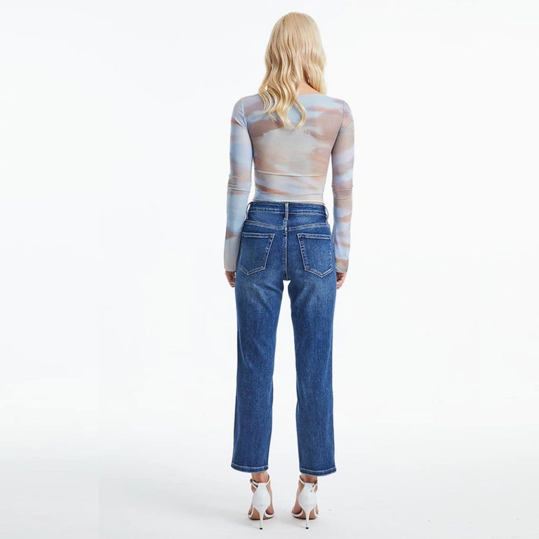 Bayeas Mid Rise Crop Straight Jeans with Finished Hem