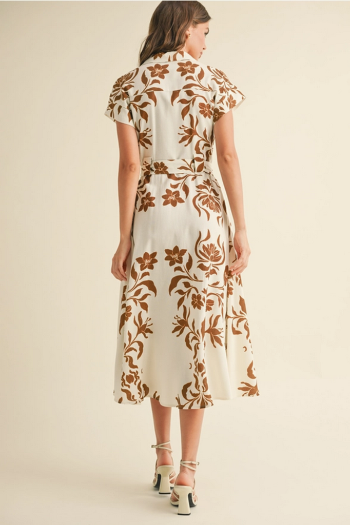 Miou Muse Floral Print Button Down Flare Dress