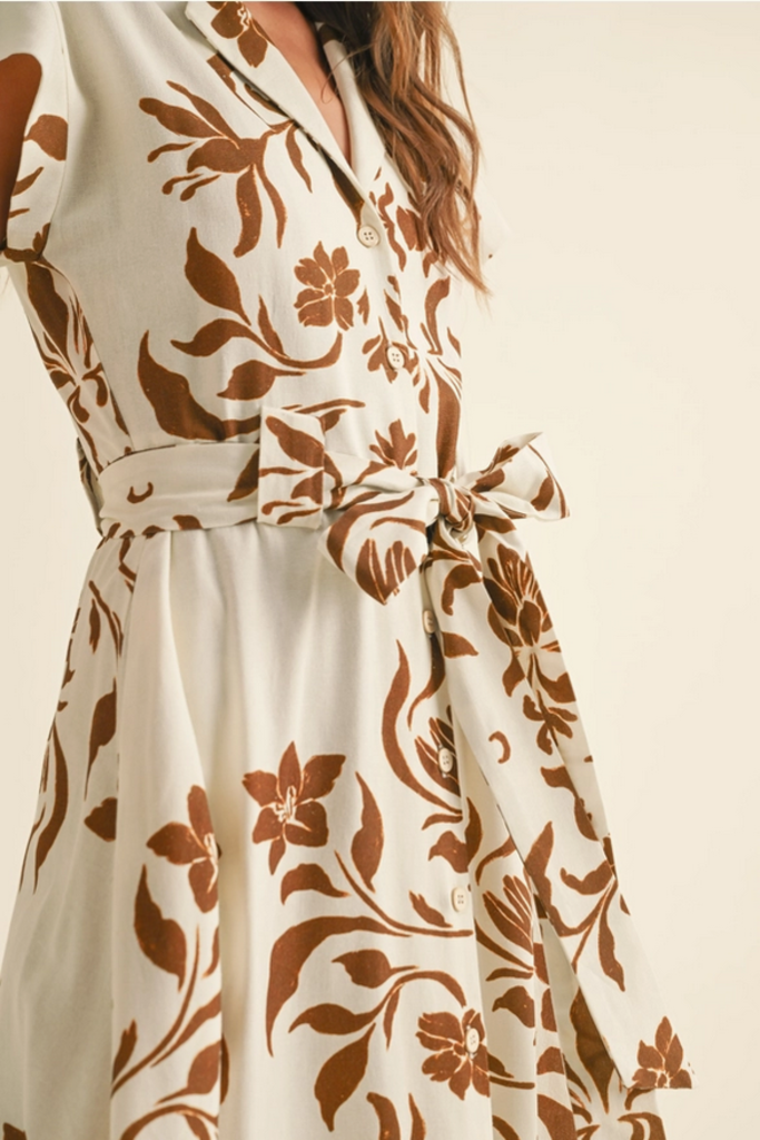 Miou Muse Floral Print Button Down Flare Dress