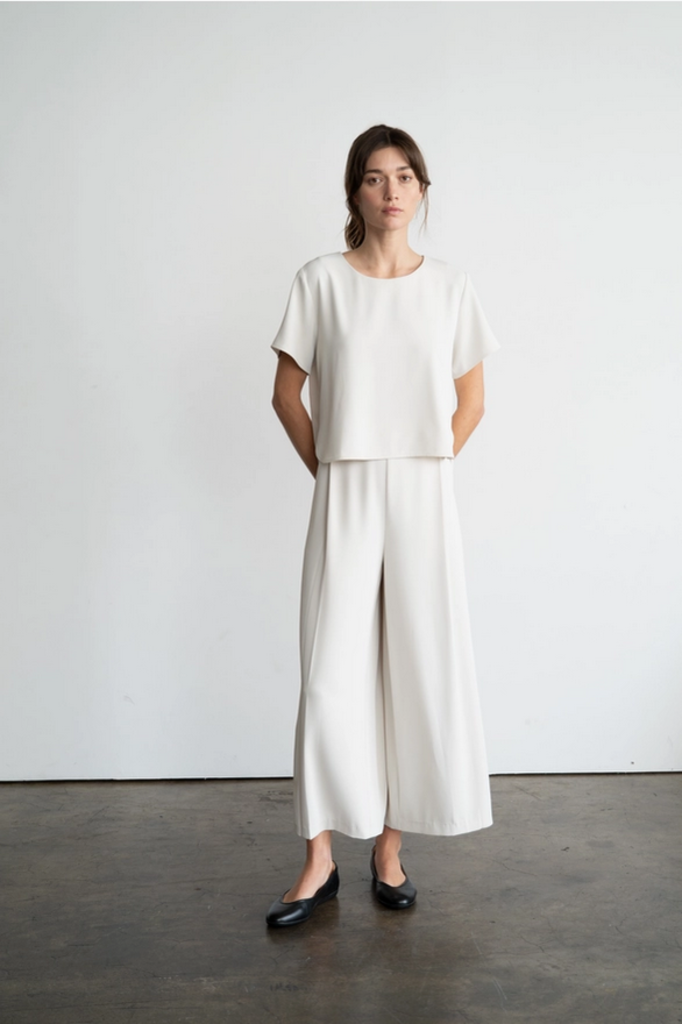 Elle Grey Classic Draped Crew Neck Blouse