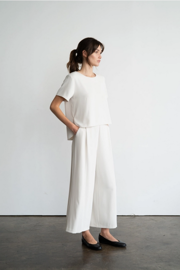 Elle Grey Classic Draped Crew Neck Blouse