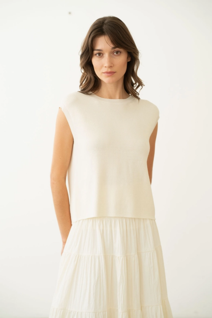 Elle Grey Crew Neck Crochet Knit Top