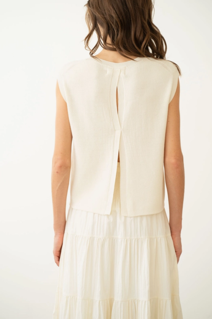 Elle Grey Crew Neck Crochet Knit Top