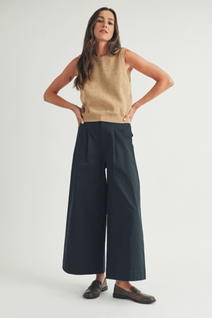 Elle Grey Navy Pleated Wide Leg Pants