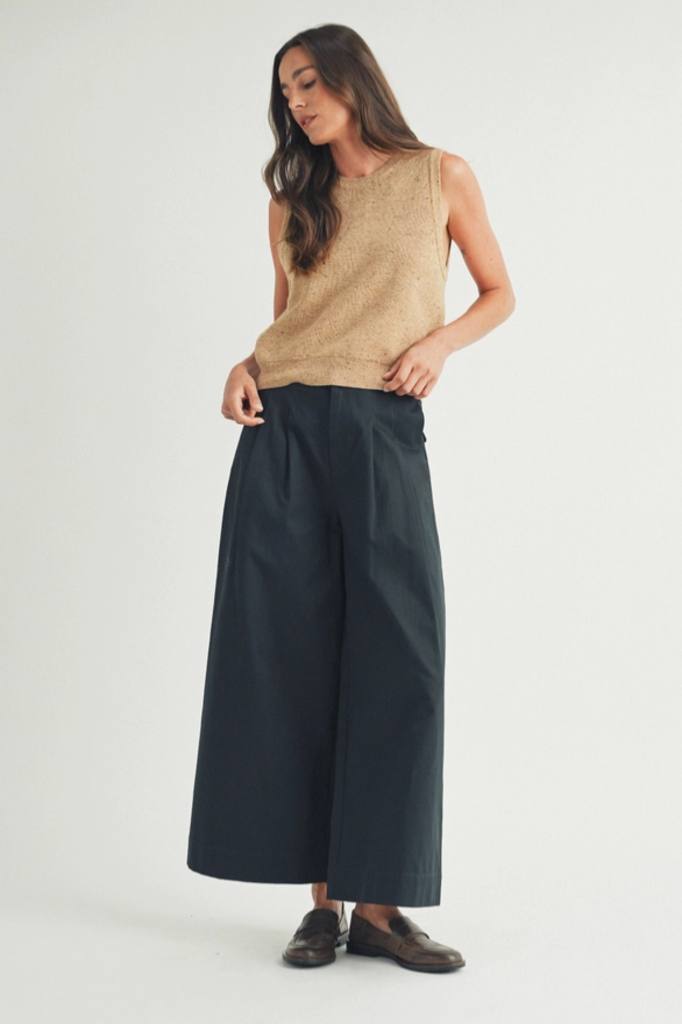 Elle Grey Navy Pleated Wide Leg Pants