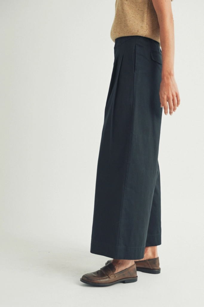 Elle Grey Navy Pleated Wide Leg Pants