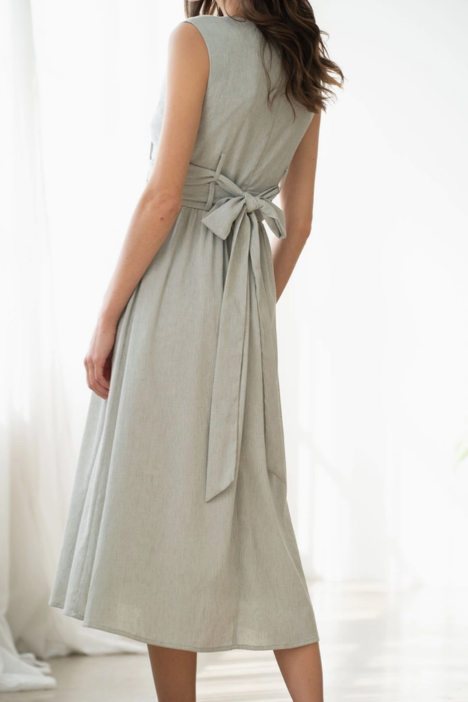 Elle Grey Fit & Flare Midi Dress with Back Bow