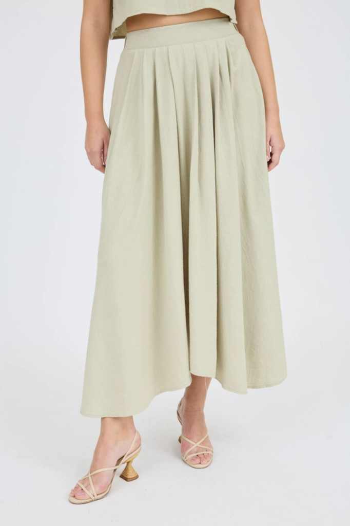 Blu Pepper Pleated Handkerchief Linen Maxi Skirt