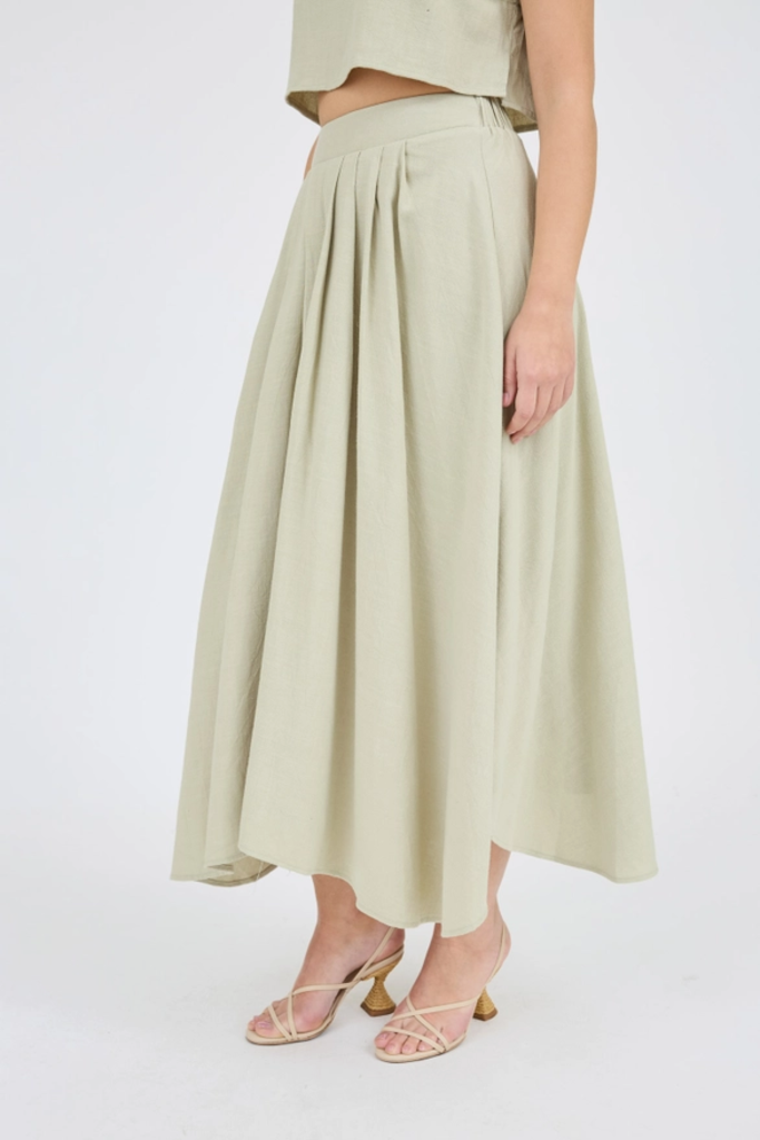 Blu Pepper Pleated Handkerchief Linen Maxi Skirt