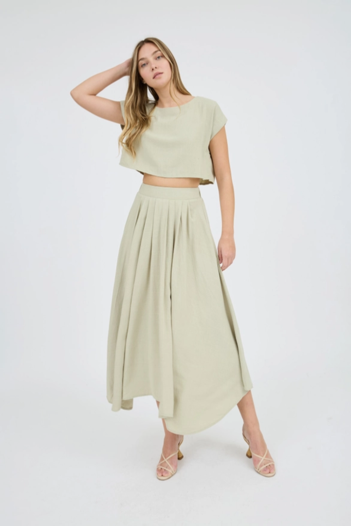 Blu Pepper Pleated Handkerchief Linen Maxi Skirt