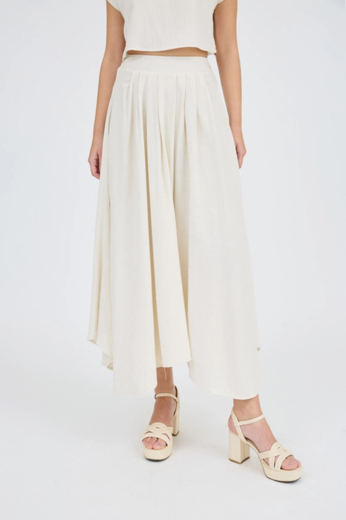 Blu Pepper Pleated Handkerchief Linen Maxi Skirt