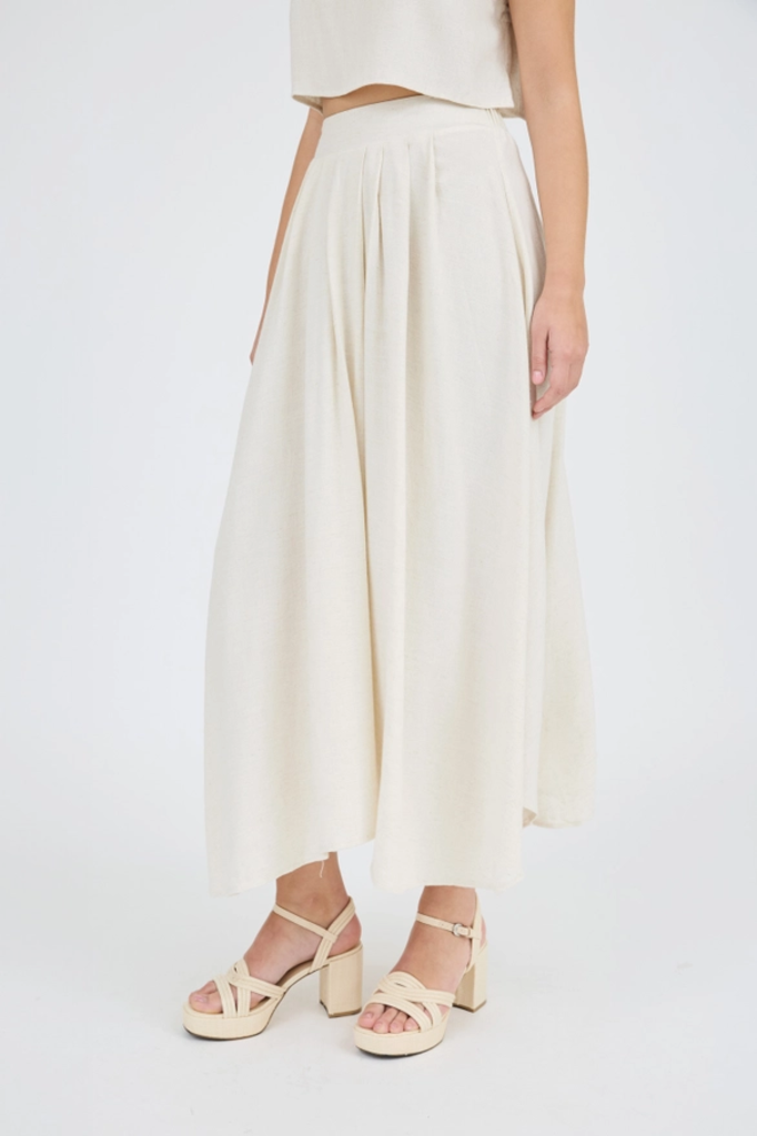 Blu Pepper Pleated Handkerchief Linen Maxi Skirt