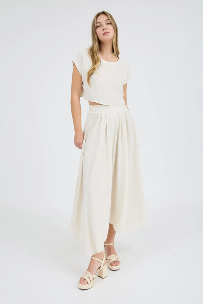 Blu Pepper Pleated Handkerchief Linen Maxi Skirt
