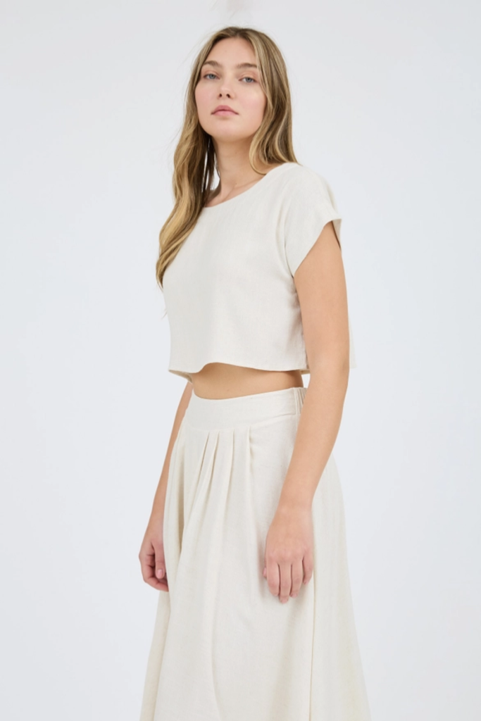Blu Pepper Cropped Boxy Linen Blouse
