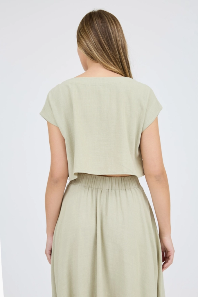 Blu Pepper Cropped Boxy Linen Blouse