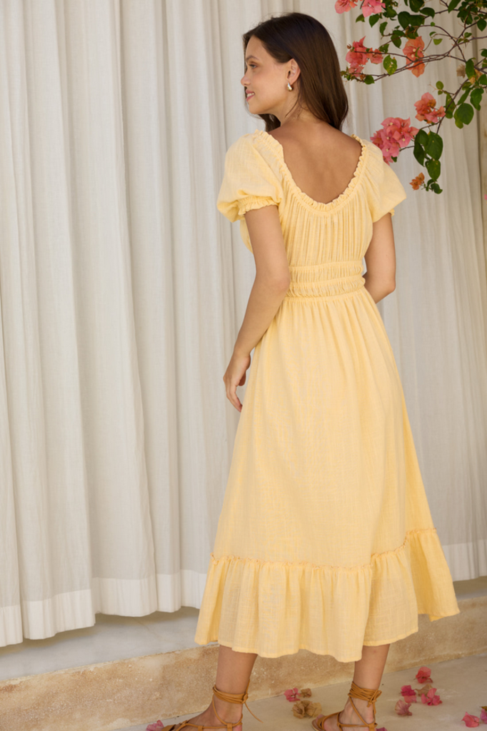 The Home Holiday Home Holiday Sandra Dress in Midas Yellow Gauze size SMALL