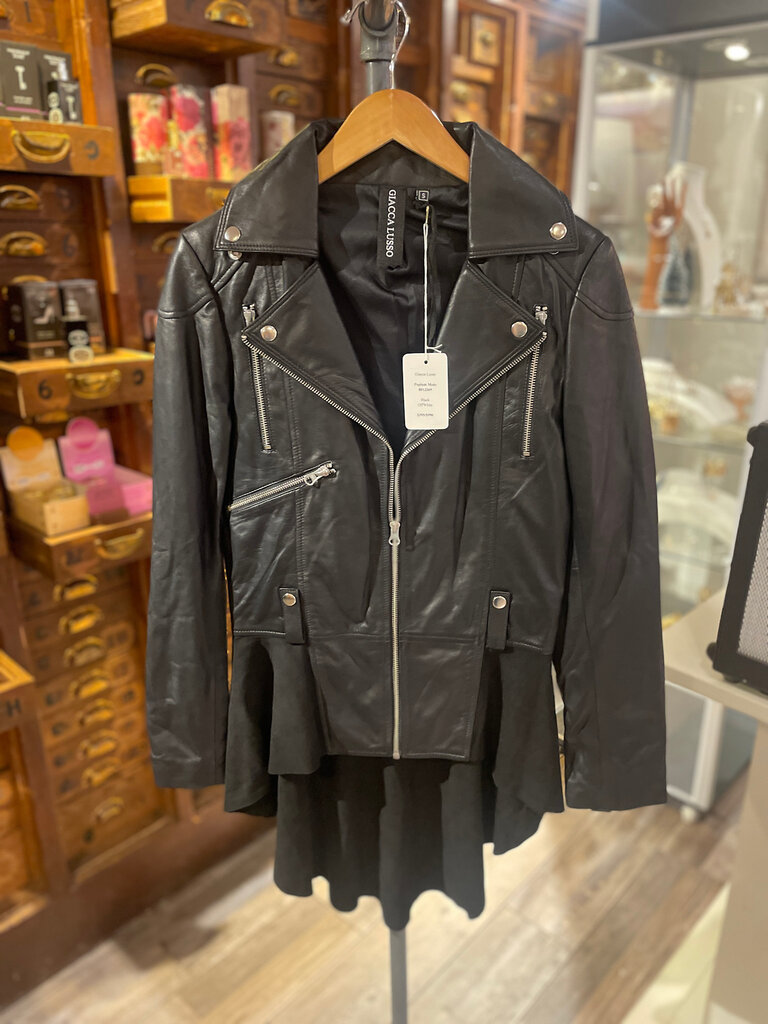 Giacca Lusso Giacca Lusso Britta Black Peplum Moto  Jacket Size Small