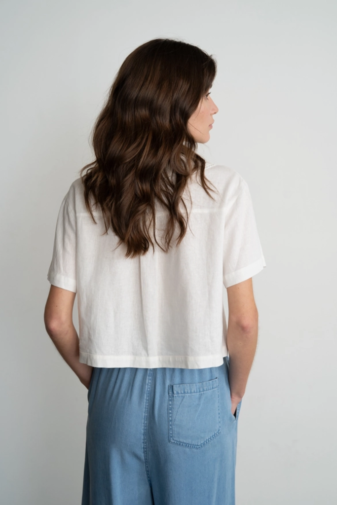 Elle Grey Lace Big Collared Tie-Front Blouse