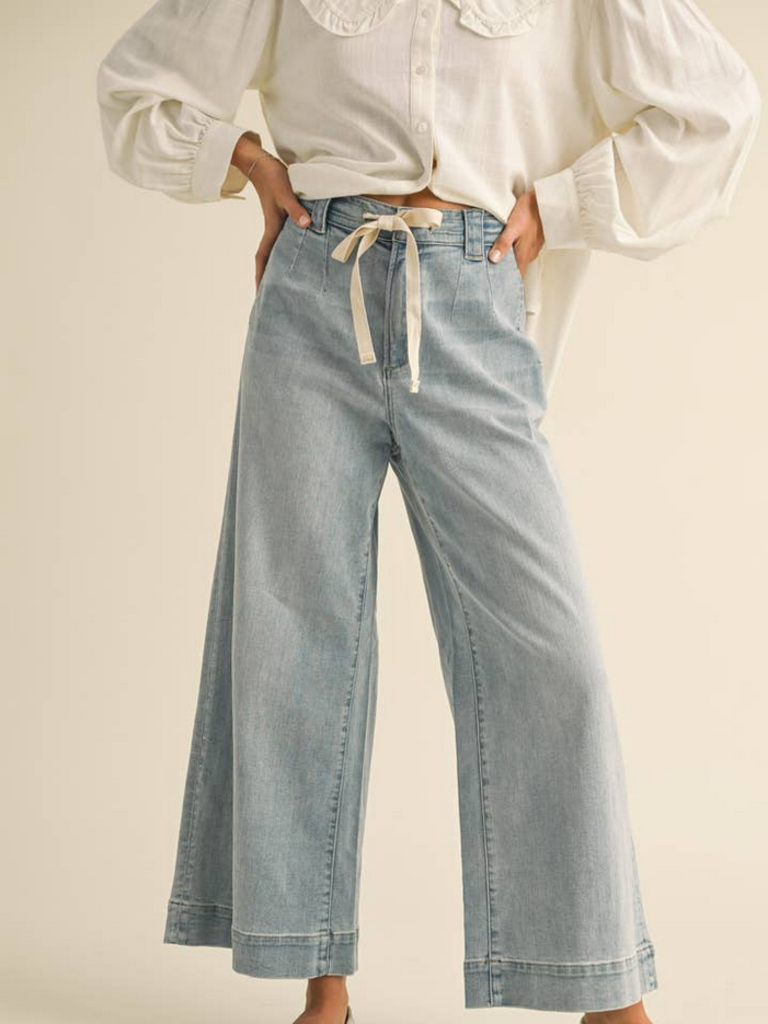 Miou Muse Washed Denim with Tie Front Pants