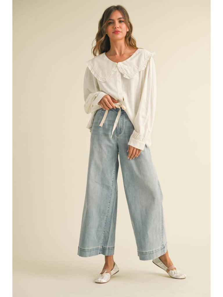 Miou Muse Washed Denim with Tie Front Pants