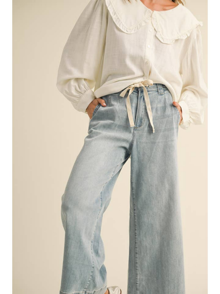 Miou Muse Washed Denim with Tie Front Pants