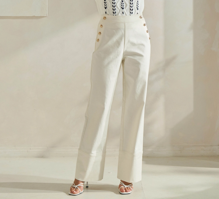 Able Sailor Trousers with Gold Buttons in Ivory