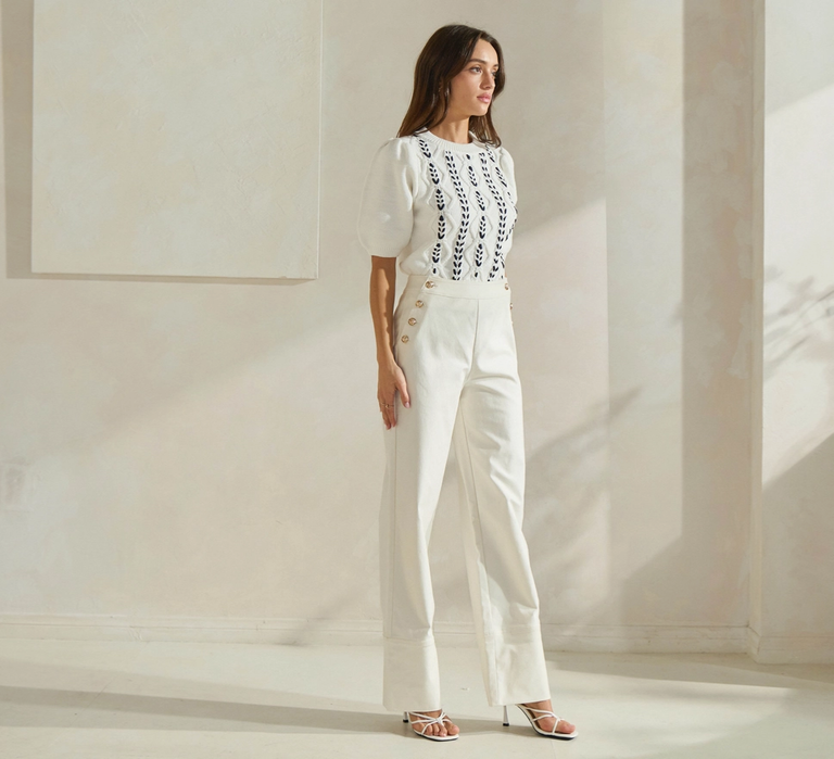 Able Sailor Trousers with Gold Buttons in Ivory