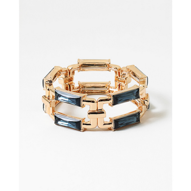 Blue Suede Jewels Baguette Cut Statement Bracelet