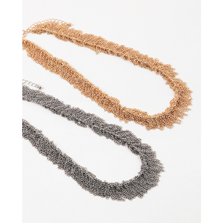 Blue Suede Jewels Fringe Chain Statement Necklace