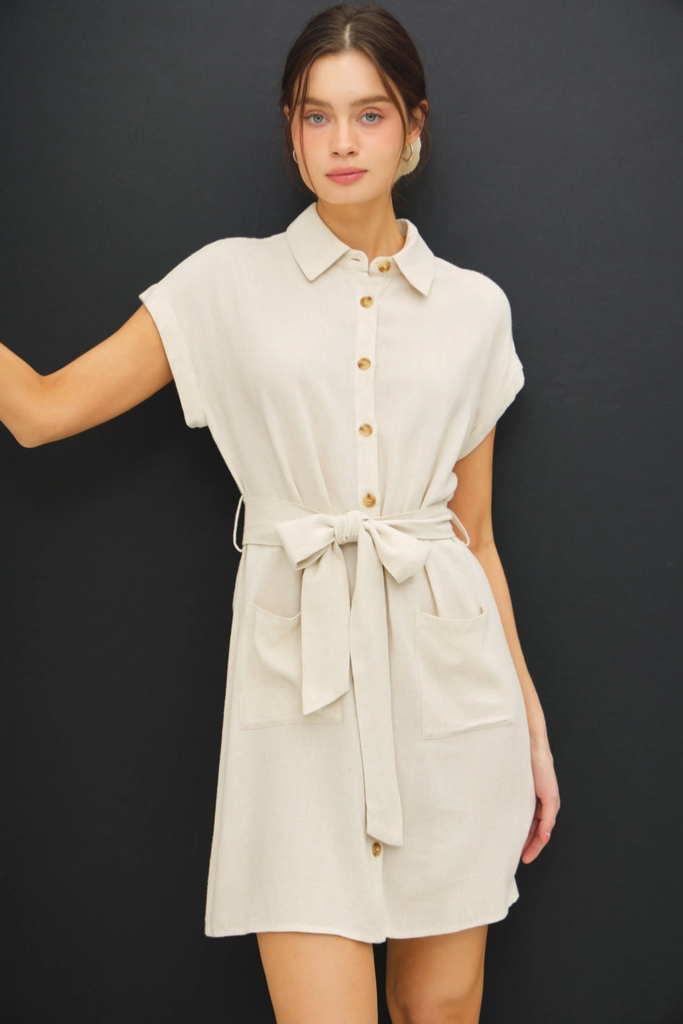 Be Cool Button Up Short Sleeve Dress