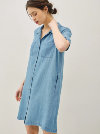Be Cool Short Sleeve Button Up Tencel Dress