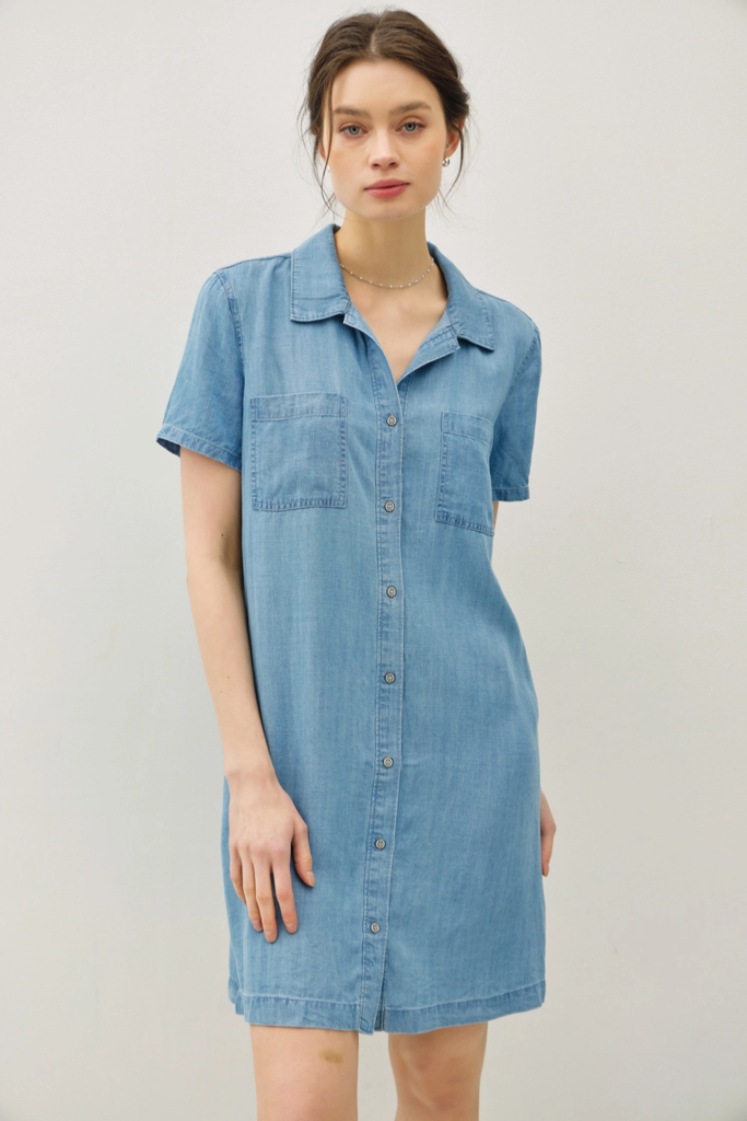 Be Cool Short Sleeve Button Up Tencel Dress