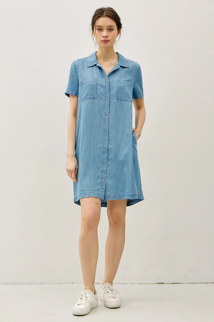 Be Cool Short Sleeve Button Up Tencel Dress