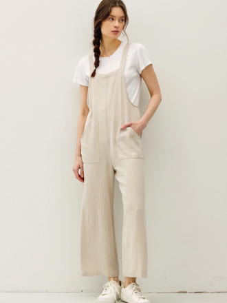 Be Cool Pinstripe Linen Overalls