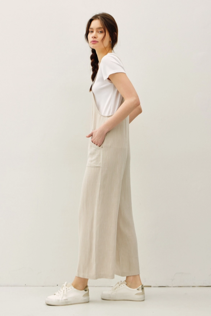 Be Cool Pinstripe Linen Overalls