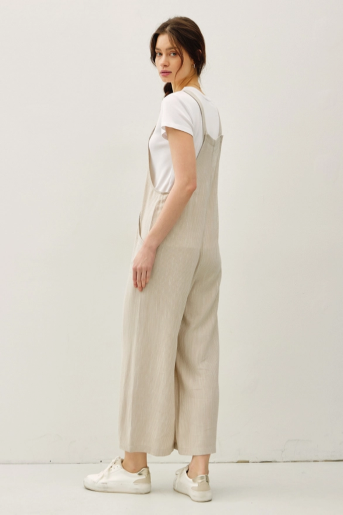 Be Cool Pinstripe Linen Overalls