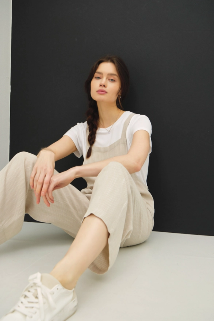 Be Cool Pinstripe Linen Overalls